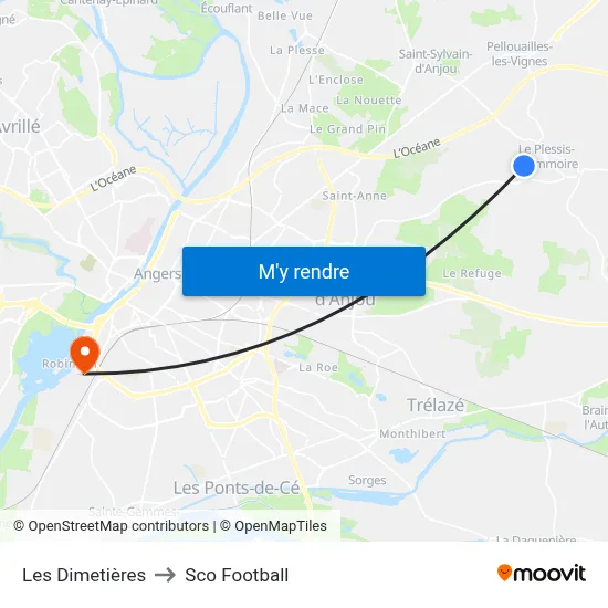 Les Dimetières to Sco Football map