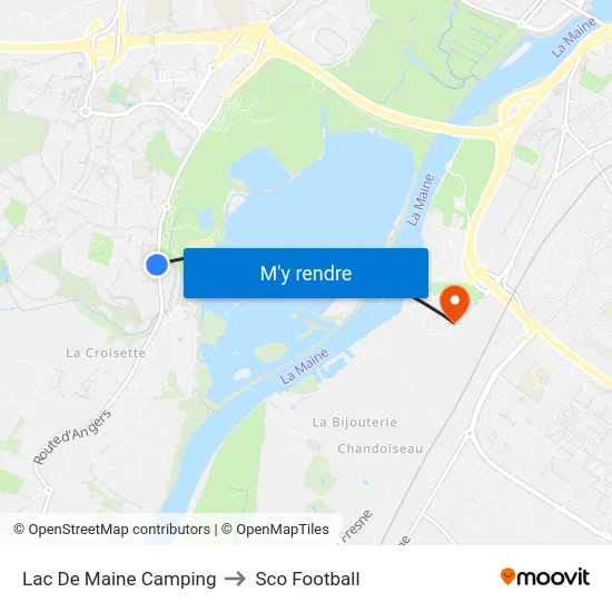 Lac De Maine Camping to Sco Football map