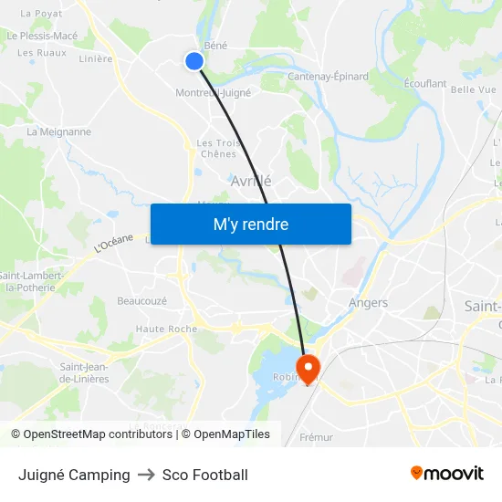 Juigné Camping to Sco Football map