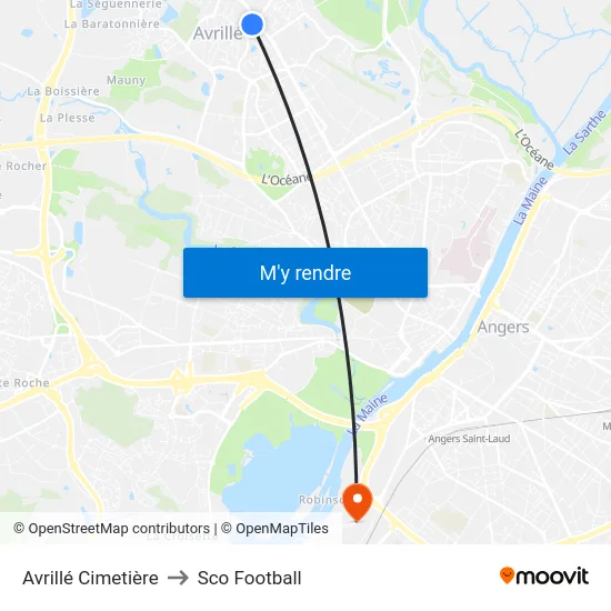 Avrillé Cimetière to Sco Football map