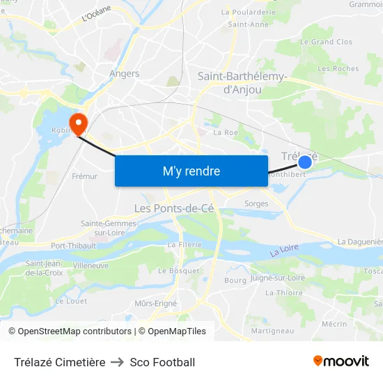Trélazé Cimetière to Sco Football map
