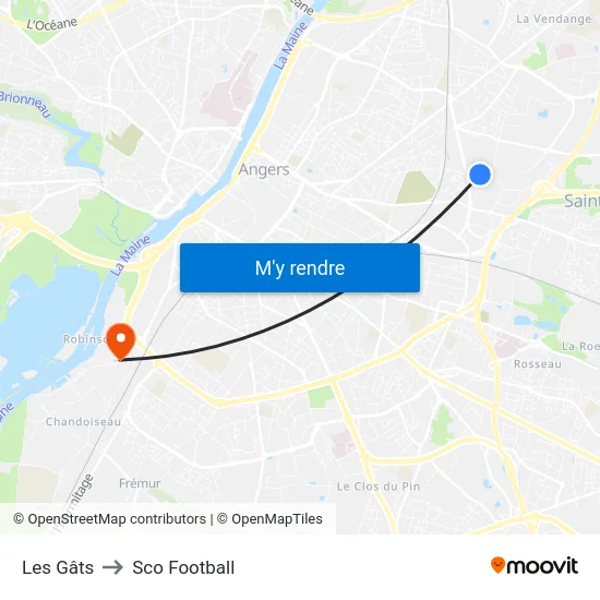 Les Gâts to Sco Football map