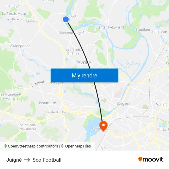 Juigné to Sco Football map