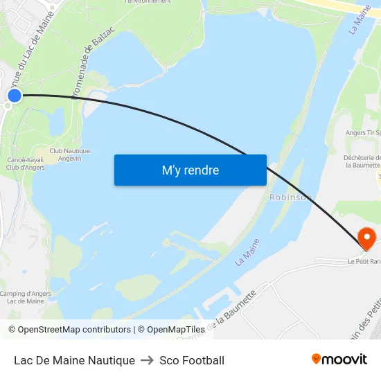 Lac De Maine Nautique to Sco Football map