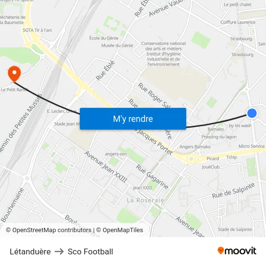 Létanduère to Sco Football map