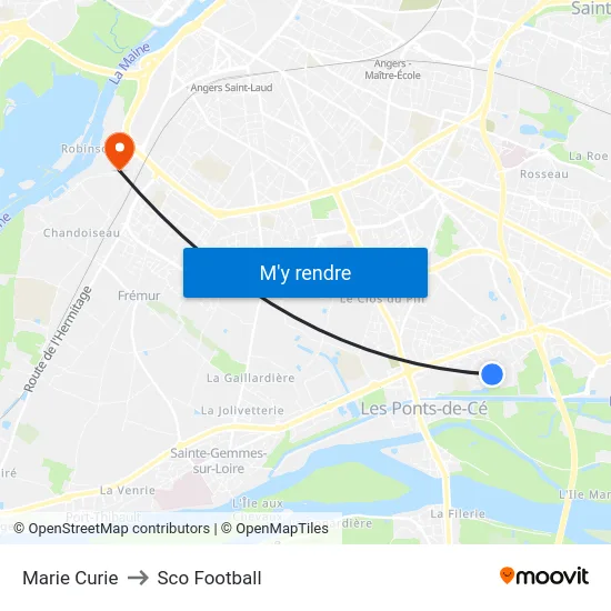 Marie Curie to Sco Football map