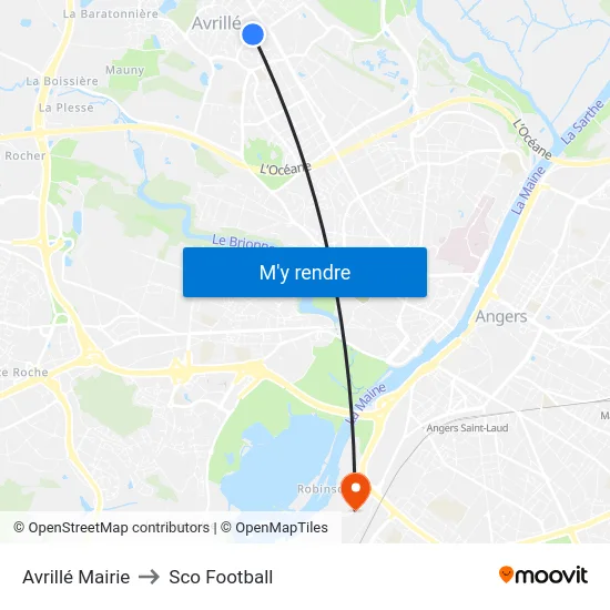 Avrillé Mairie to Sco Football map