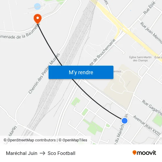 Maréchal Juin to Sco Football map