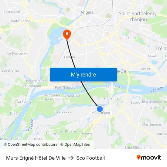 Murs-Érigné Hôtel De Ville to Sco Football map