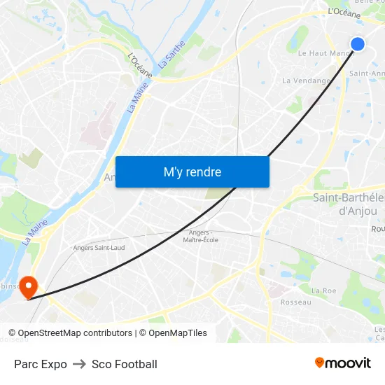 Parc Expo to Sco Football map