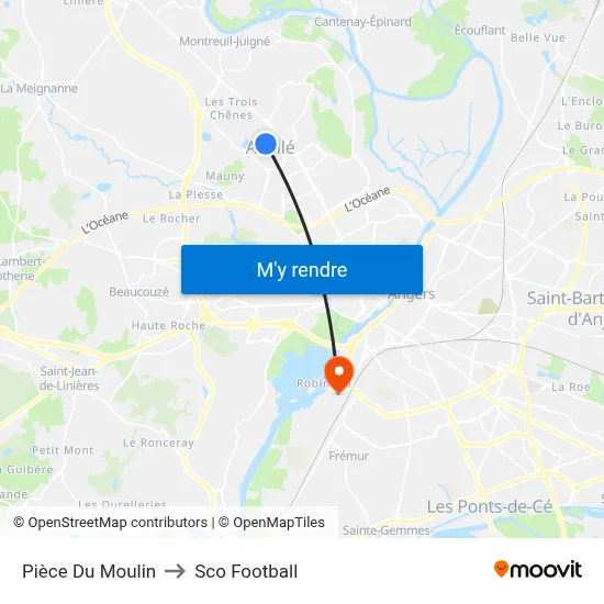Pièce Du Moulin to Sco Football map