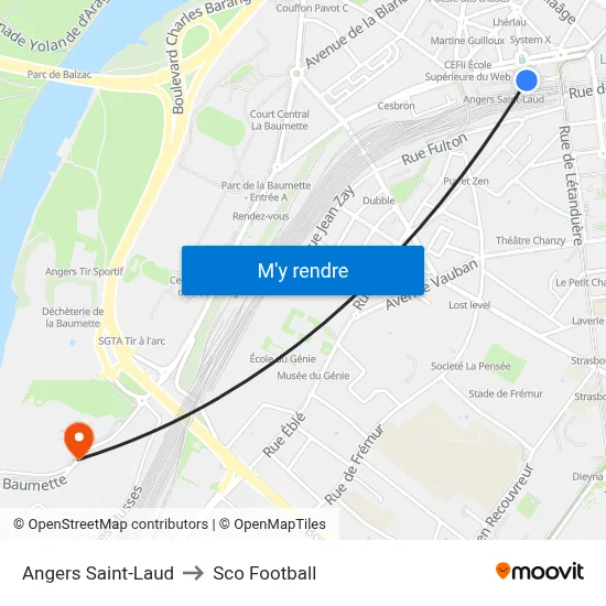 Angers Saint-Laud to Sco Football map