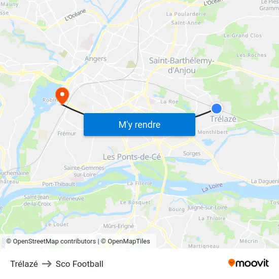 Trélazé to Sco Football map