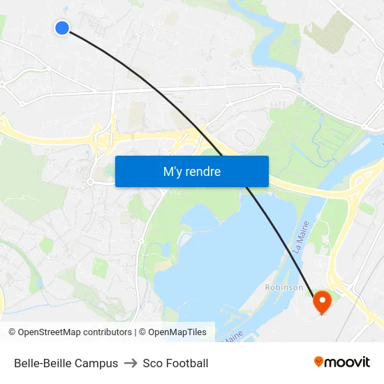 Belle-Beille Campus to Sco Football map