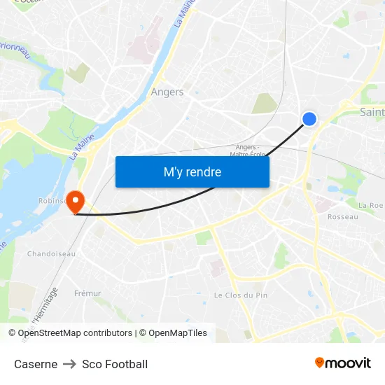 Caserne to Sco Football map