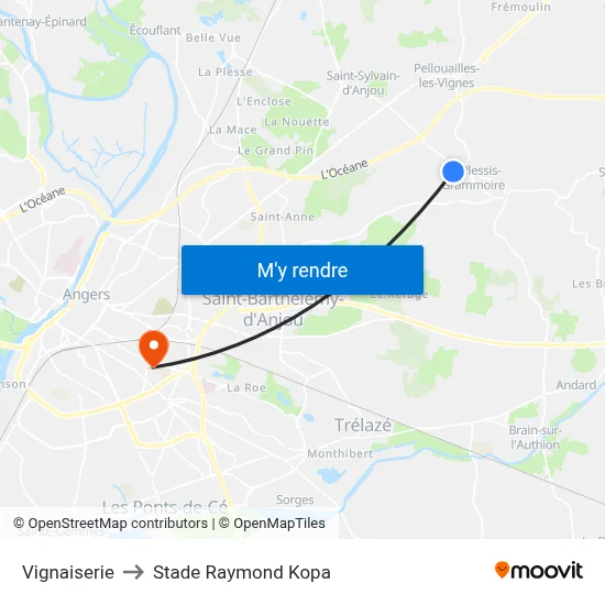 Vignaiserie to Stade Raymond Kopa map