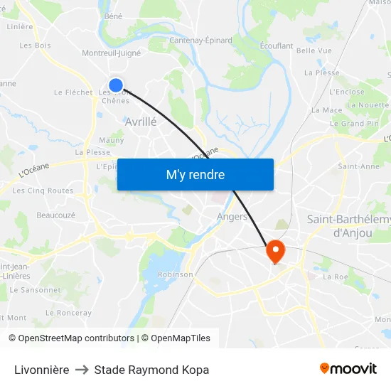 Livonnière to Stade Raymond Kopa map