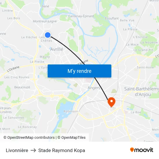 Livonnière to Stade Raymond Kopa map