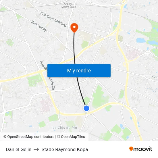 Daniel Gélin to Stade Raymond Kopa map