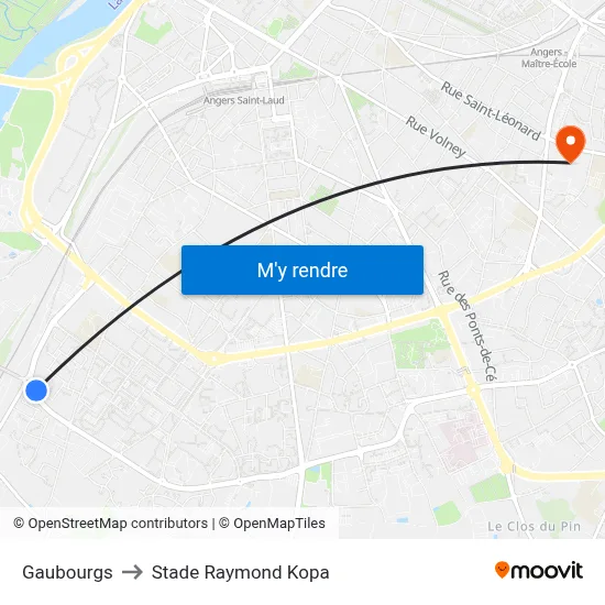 Gaubourgs to Stade Raymond Kopa map