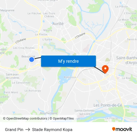 Grand Pin to Stade Raymond Kopa map