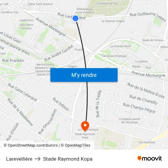Larevellière to Stade Raymond Kopa map
