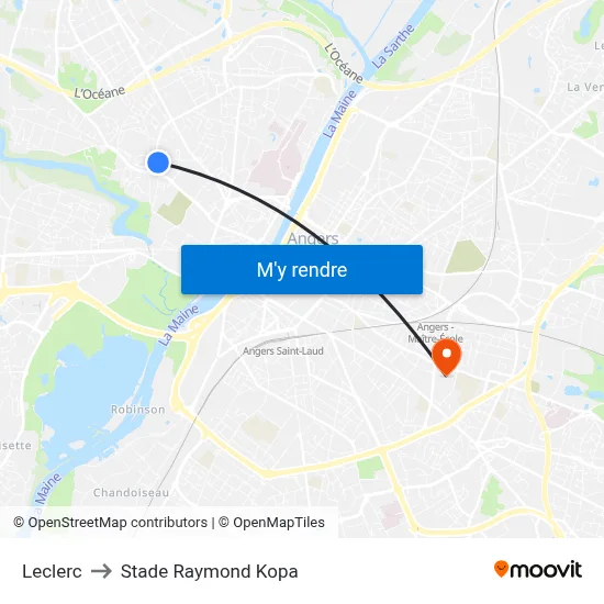 Leclerc to Stade Raymond Kopa map