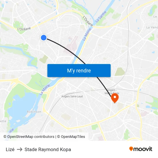 Lizé to Stade Raymond Kopa map