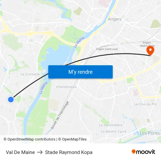 Val De Maine to Stade Raymond Kopa map