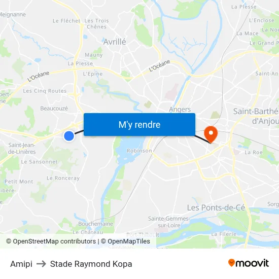 Amipi to Stade Raymond Kopa map