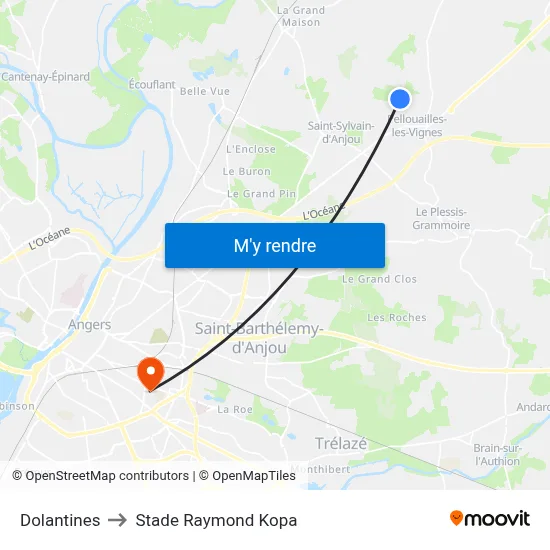 Dolantines to Stade Raymond Kopa map