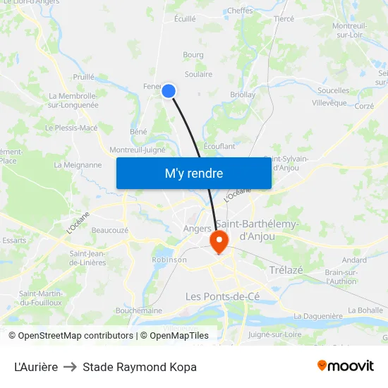 L'Aurière to Stade Raymond Kopa map