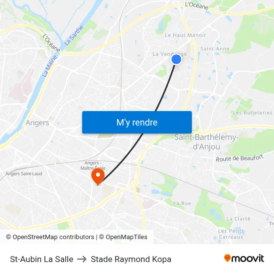 St-Aubin La Salle to Stade Raymond Kopa map