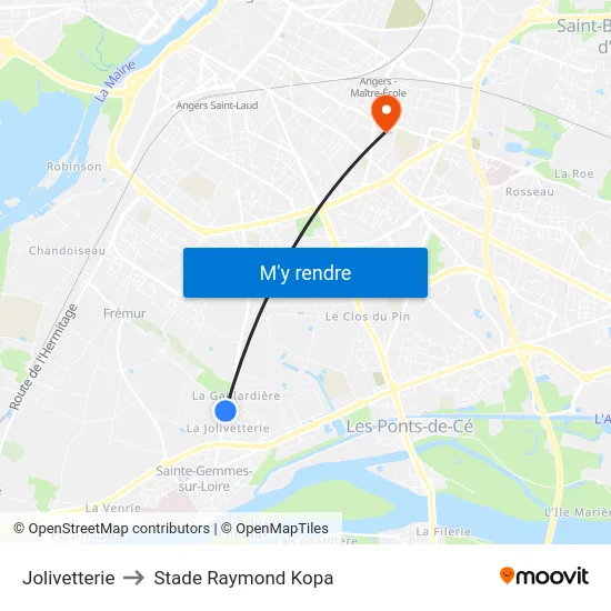 Jolivetterie to Stade Raymond Kopa map