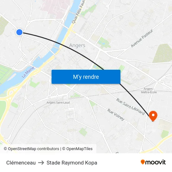 Clémenceau to Stade Raymond Kopa map