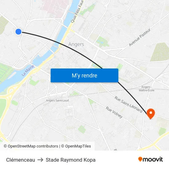 Clémenceau to Stade Raymond Kopa map