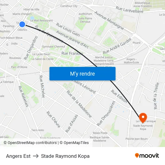 Angers Est to Stade Raymond Kopa map