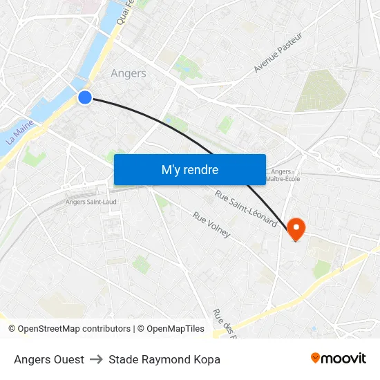 Angers Ouest to Stade Raymond Kopa map