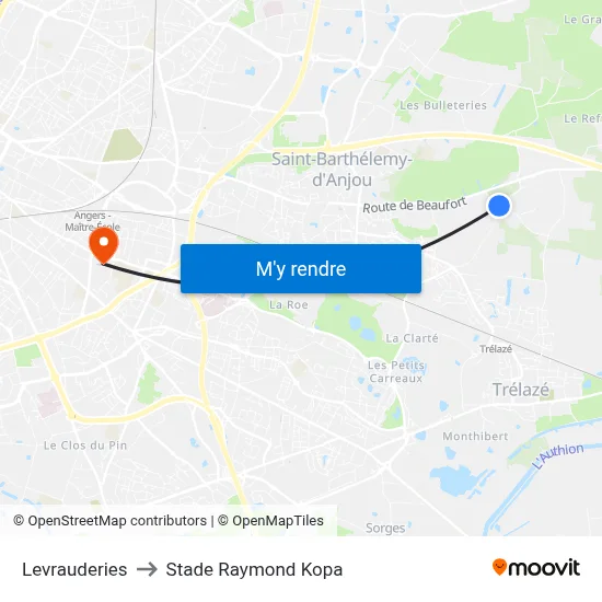 Levrauderies to Stade Raymond Kopa map