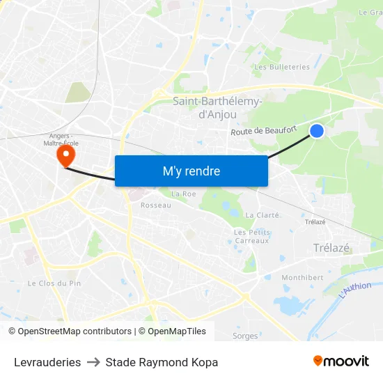 Levrauderies to Stade Raymond Kopa map