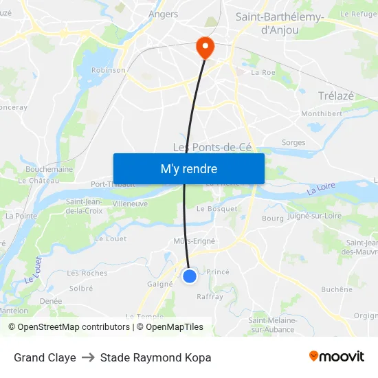 Grand Claye to Stade Raymond Kopa map