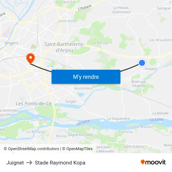Juignet to Stade Raymond Kopa map