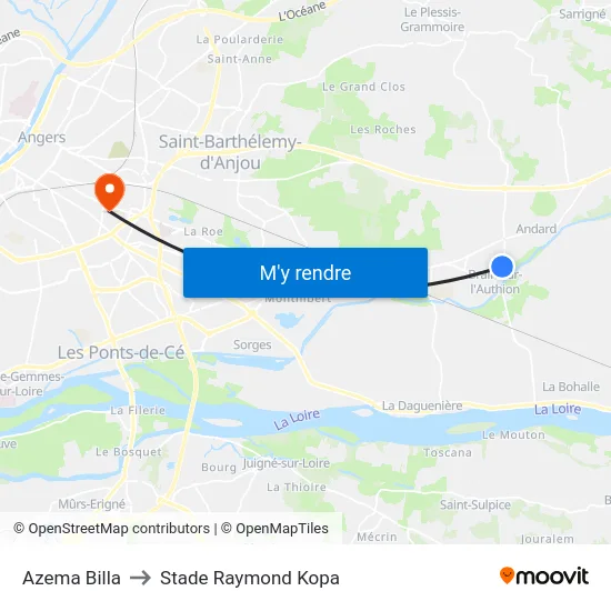Azema Billa to Stade Raymond Kopa map