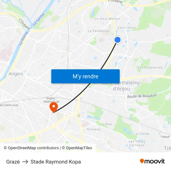 Grazé to Stade Raymond Kopa map