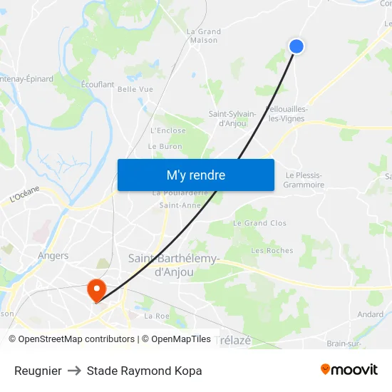 Reugnier to Stade Raymond Kopa map
