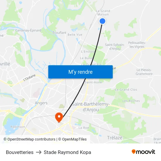 Bouvetteries to Stade Raymond Kopa map