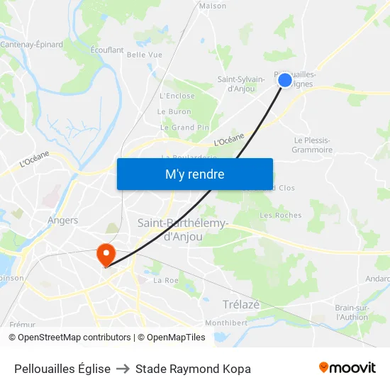 Pellouailles Église to Stade Raymond Kopa map