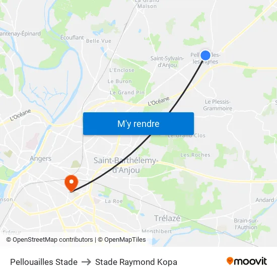 Bridonneau to Stade Raymond Kopa map