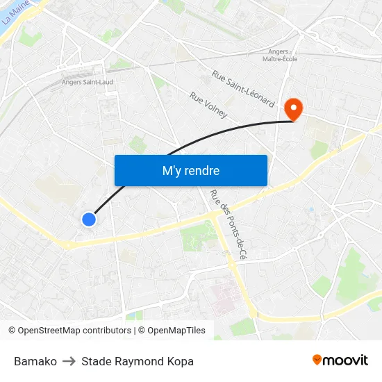 Bamako to Stade Raymond Kopa map