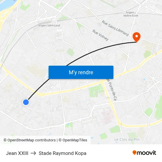 Jean XXIII to Stade Raymond Kopa map